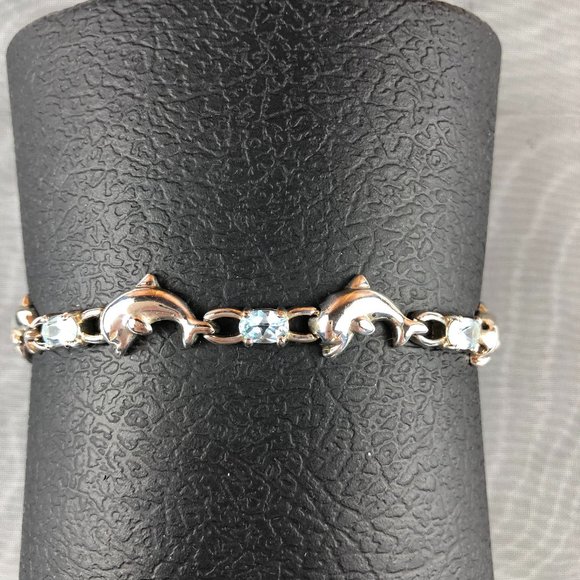 Macy’s Sterling Silver 925 Aqua Marine Dolphin Bracelet Coastal Glamcore Dainty - Picture 3 of 14